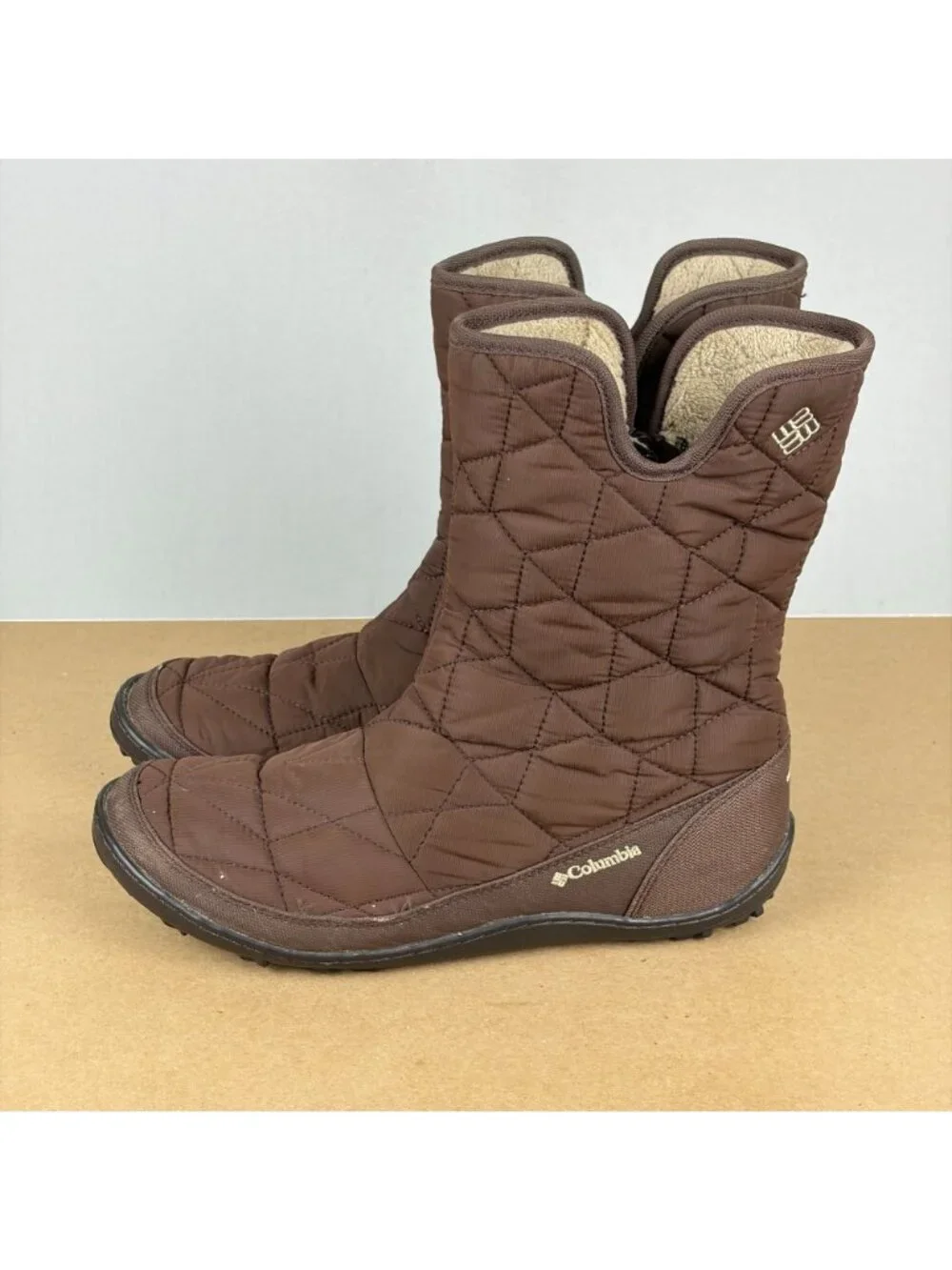 Columbia Minx Slip II Omni Heat Quilted Boots Womens 10 Brown Pull On Insulated